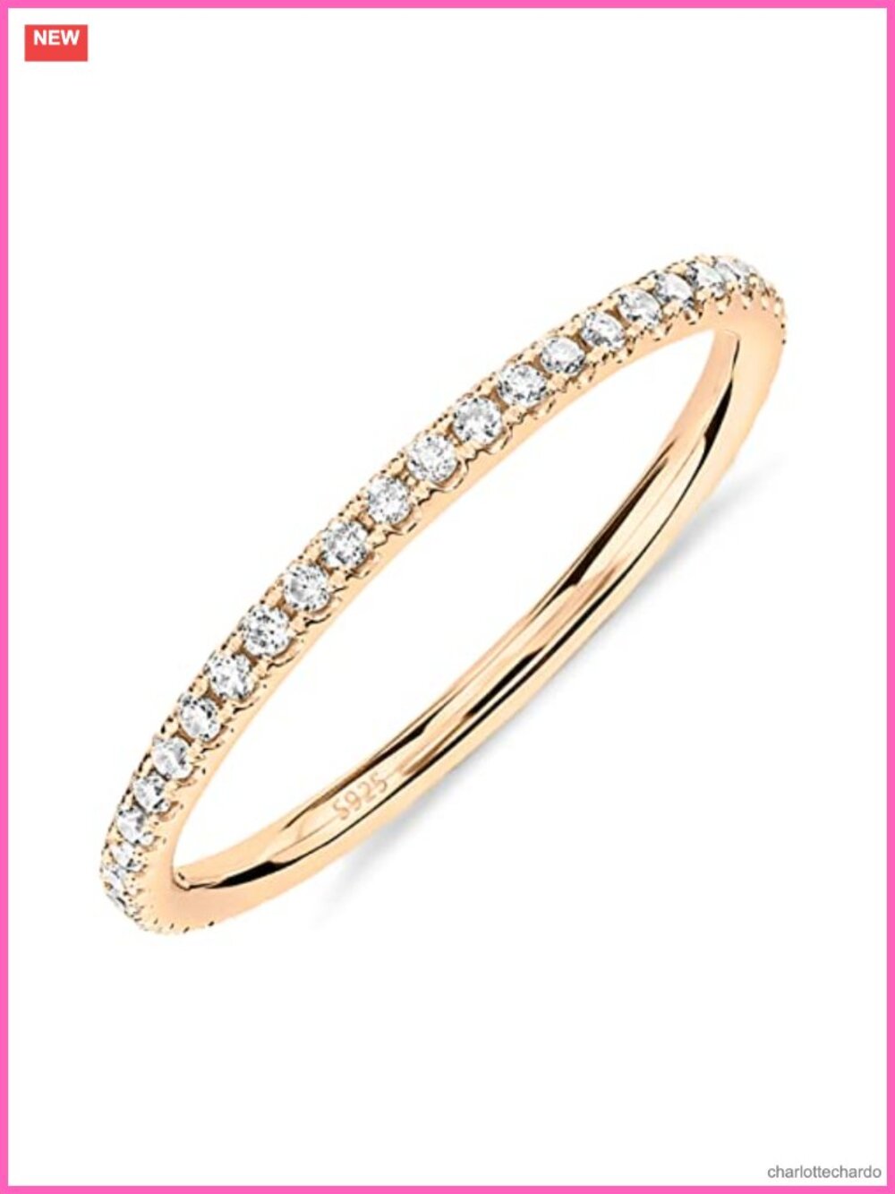 Sterling Silver 14K Gold Plated CZ Eternity Wedding Band Ring